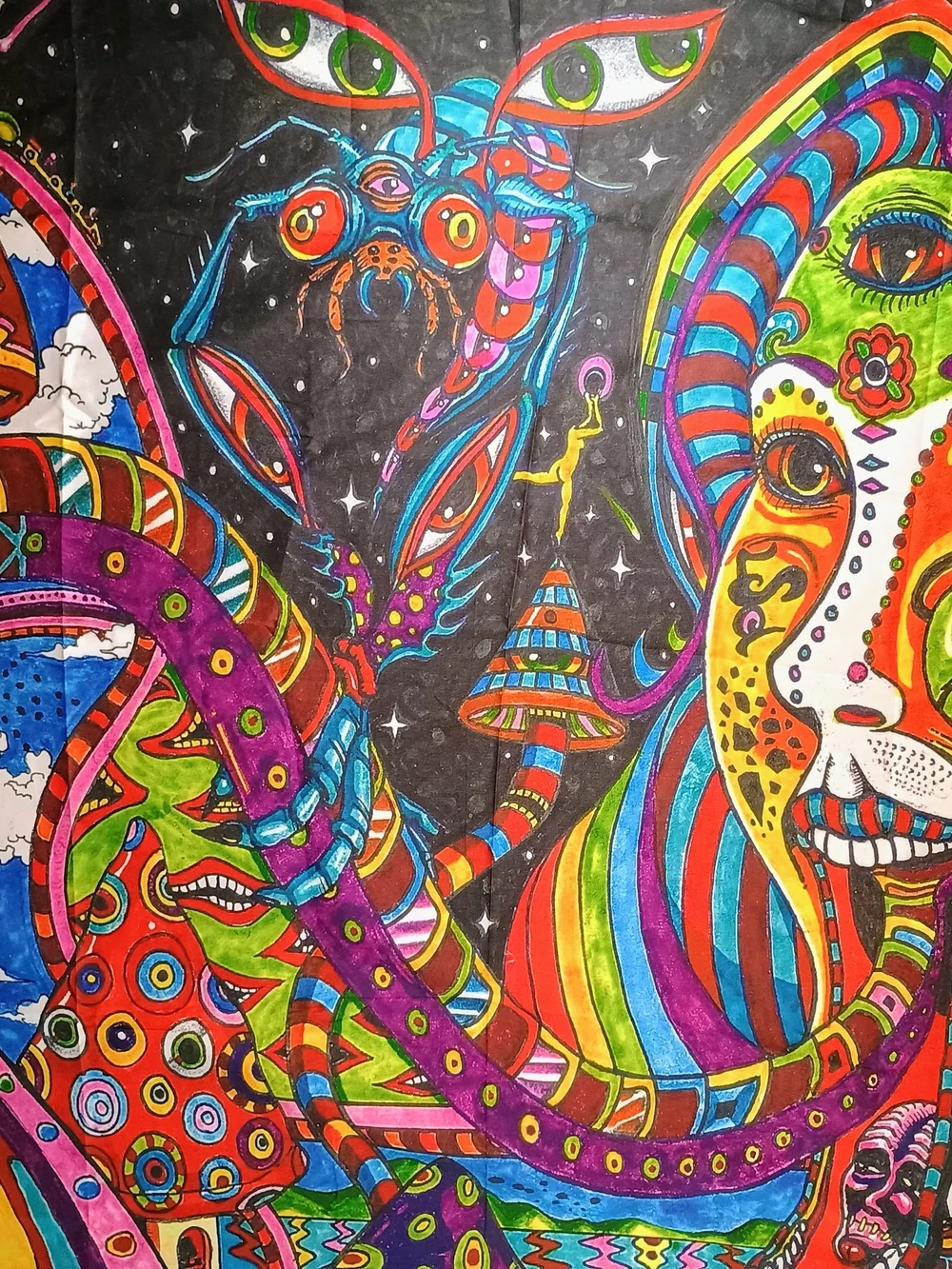 Psychedelic Neon Surreal Art Tapestry Multicolor Woman And Dragon 58x50